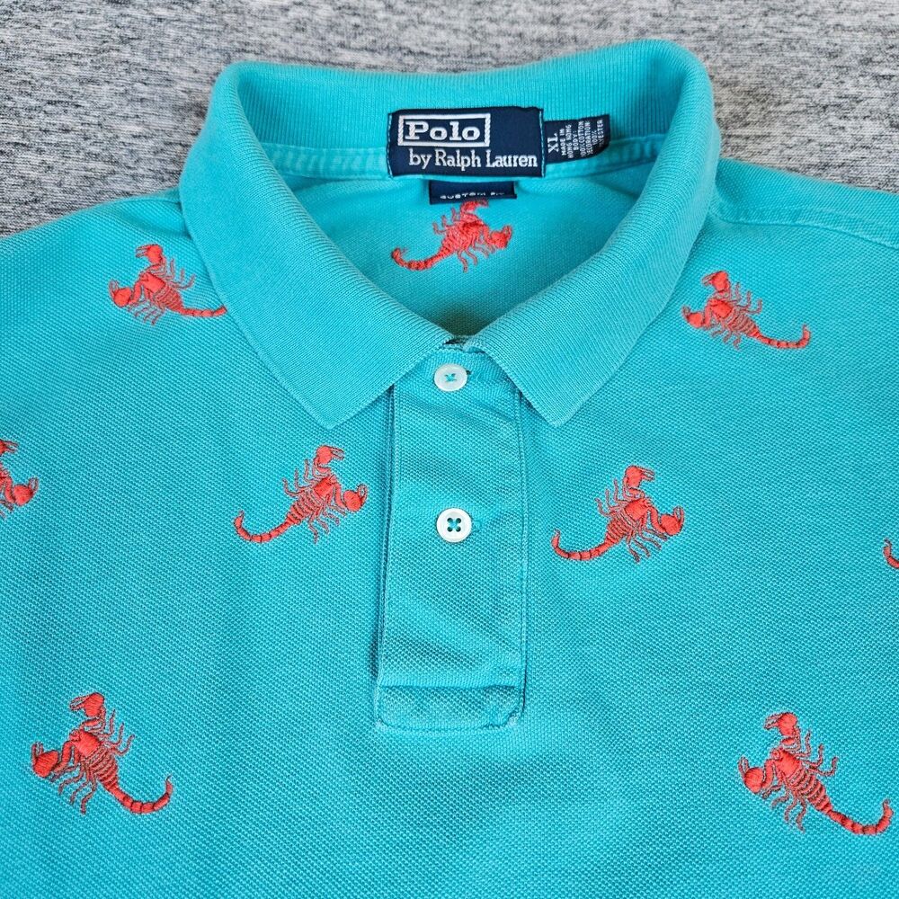 Vintage Polo Ralph Lauren Shirt Mens XL Teal Scorpion Custom Fit Polo 90s Preppy